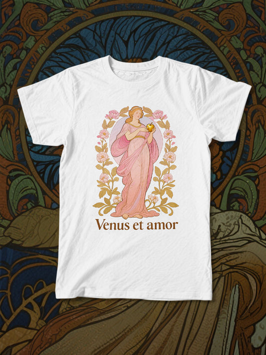 Venus et Amor Art Nouveau Print White T-Shirt