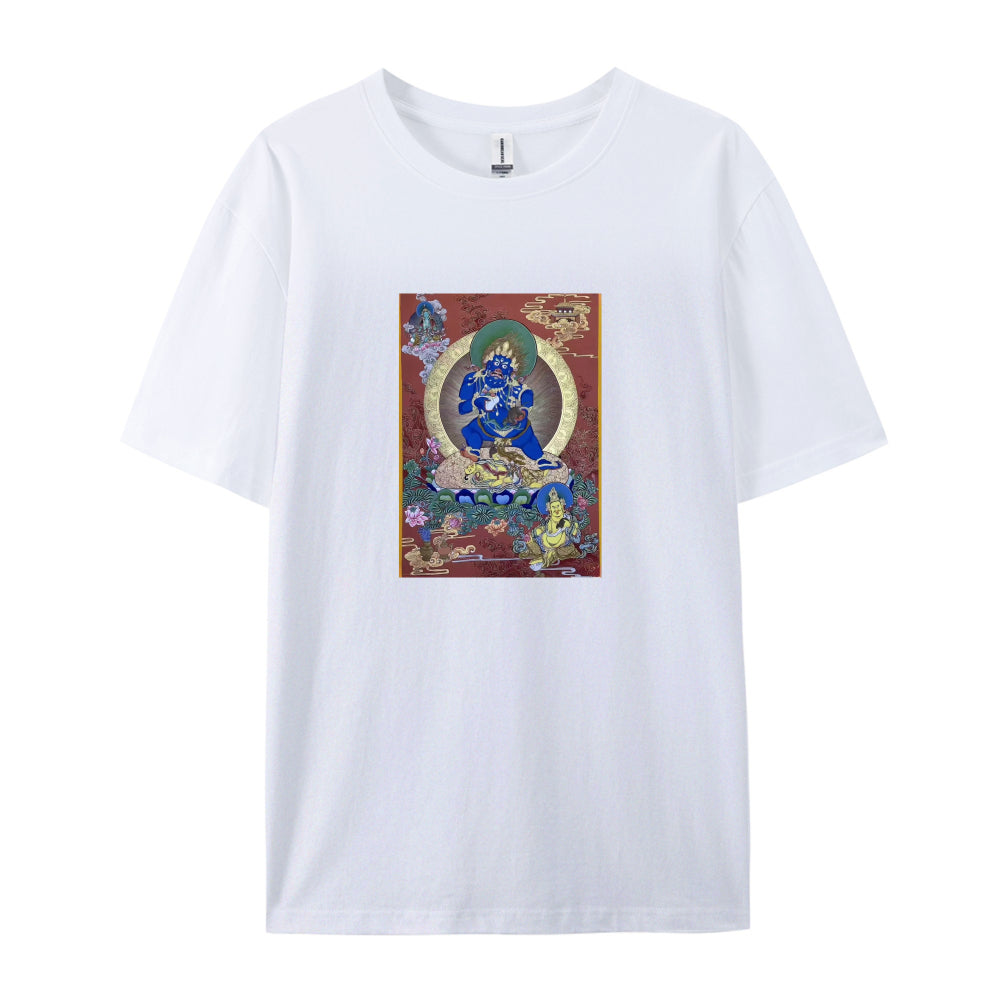 Buddhist Thangka Art T-Shirt  Blue Buddha Design  Spiritual Meditation Clothing  Unique Tibetan Style Graphic Tee  Men Women Unisex Fit  Comfortable Cotton Top