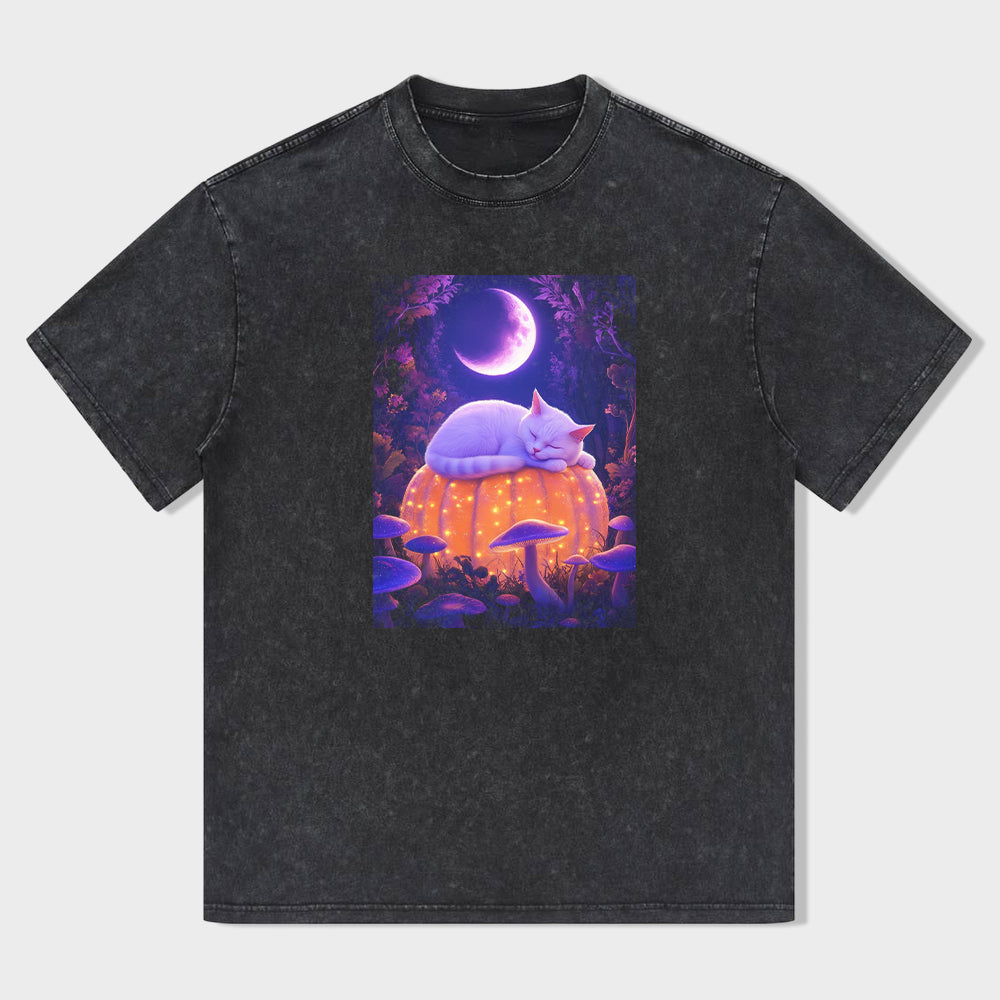 Dreamy Cat in Mushroom Forest Graphic T-Shirt