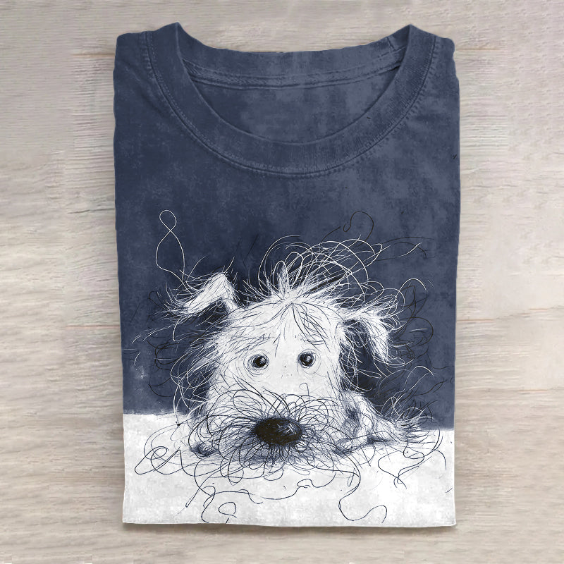 Cute Dog Scrawled Puppy Art Print Casual Short Sleeve T-Shirt