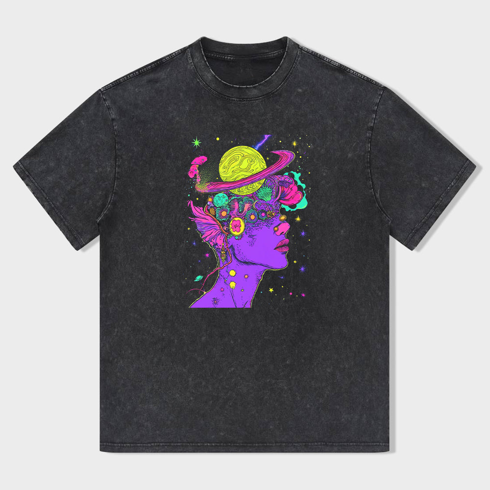 Neon Galaxy Space Cat Graphic T-Shirt