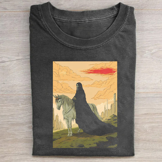 Rider with Horse in Sunset Landscape Graphic T-Shirt