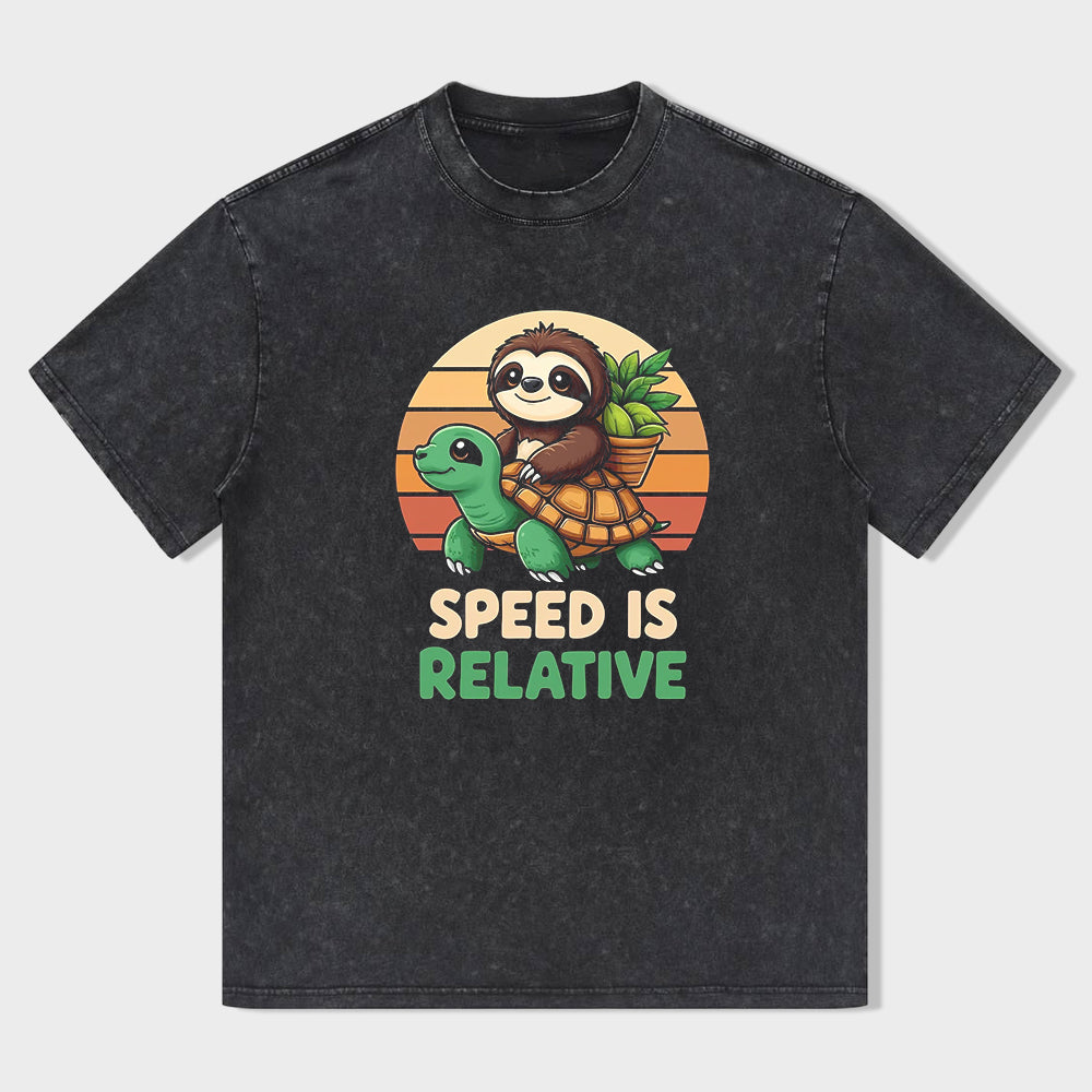 Speed is Relative Sloth Riding Turtle Graphic T-Shirt