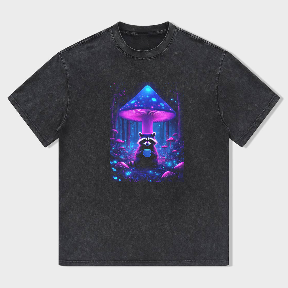 Mushroom Forest Raccoon Graphic T-Shirt
