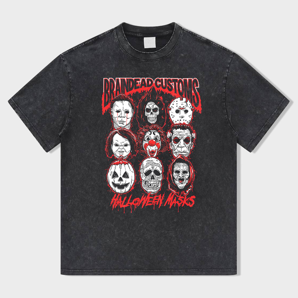 Ghost Mask Collection Acid Wash T-Shirt - heygraff