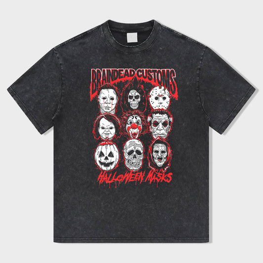 Ghost Mask Collection Acid Wash T-Shirt - heygraff