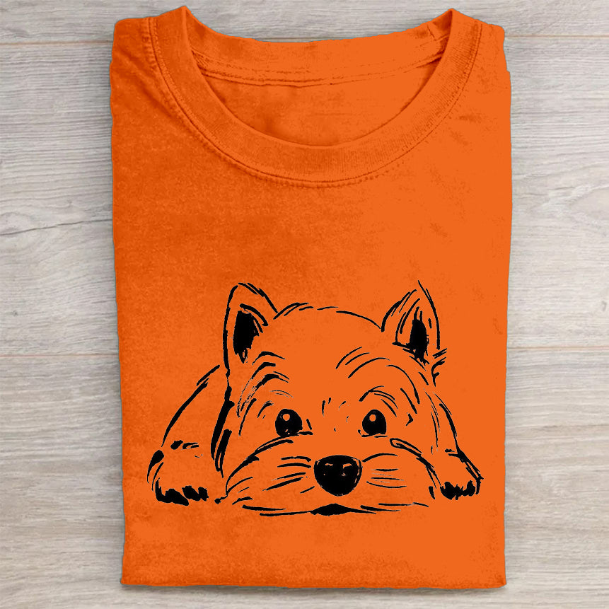 Cute Dog Scrawled Puppy Art Print Casual Short Sleeve T-Shirt