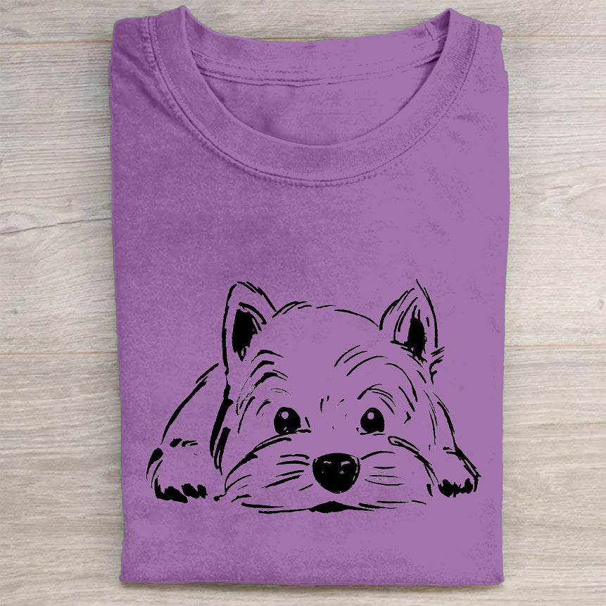 Cute Dog Scrawled Puppy Art Print Casual Short Sleeve T-Shirt