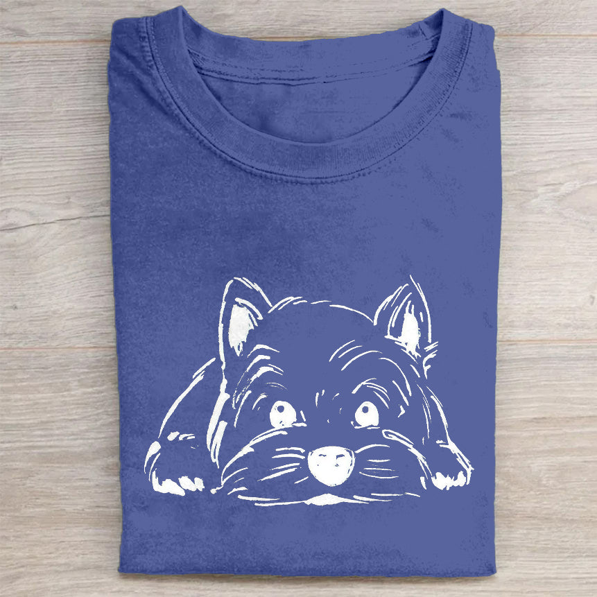Cute Dog Scrawled Puppy Art Print Casual Short Sleeve T-Shirt