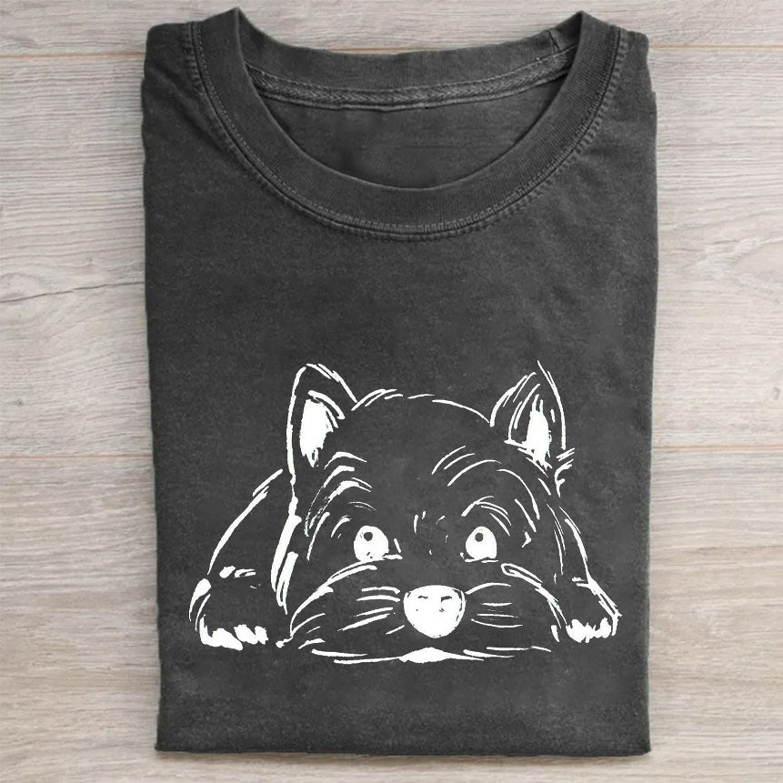 Cute Dog Scrawled Puppy Art Print Casual Short Sleeve T-Shirt