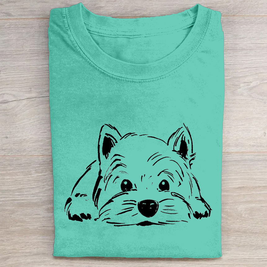 Cute Dog Scrawled Puppy Art Print Casual Short Sleeve T-Shirt