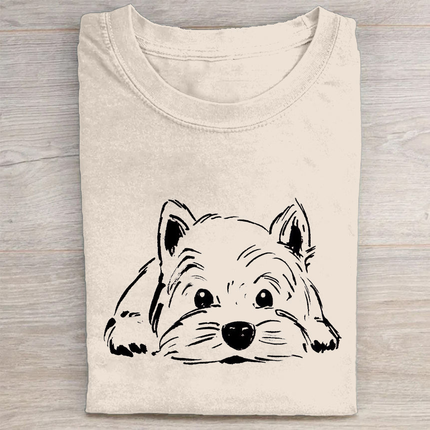 Cute Dog Scrawled Puppy Art Print Casual Short Sleeve T-Shirt