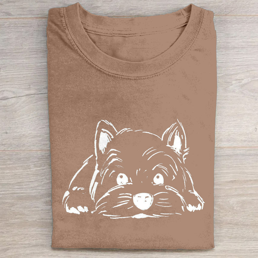 Cute Dog Scrawled Puppy Art Print Casual Short Sleeve T-Shirt