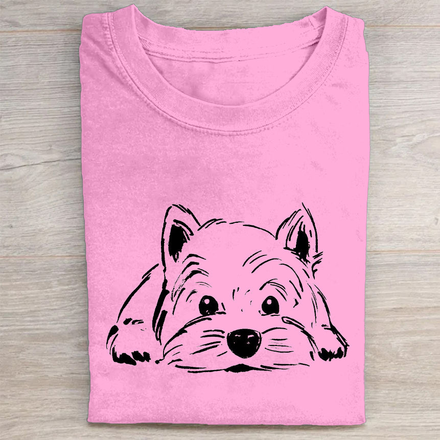 Cute Dog Scrawled Puppy Art Print Casual Short Sleeve T-Shirt