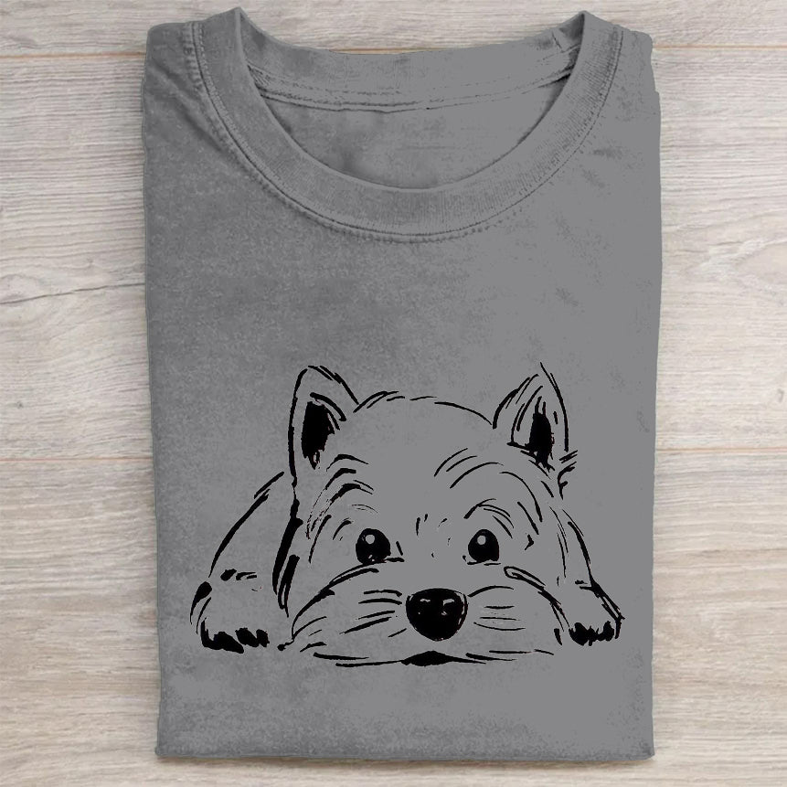 Cute Dog Scrawled Puppy Art Print Casual Short Sleeve T-Shirt
