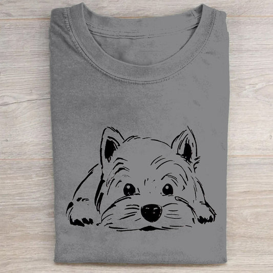 Cute Dog Scrawled Puppy Art Print Casual Short Sleeve T-Shirt