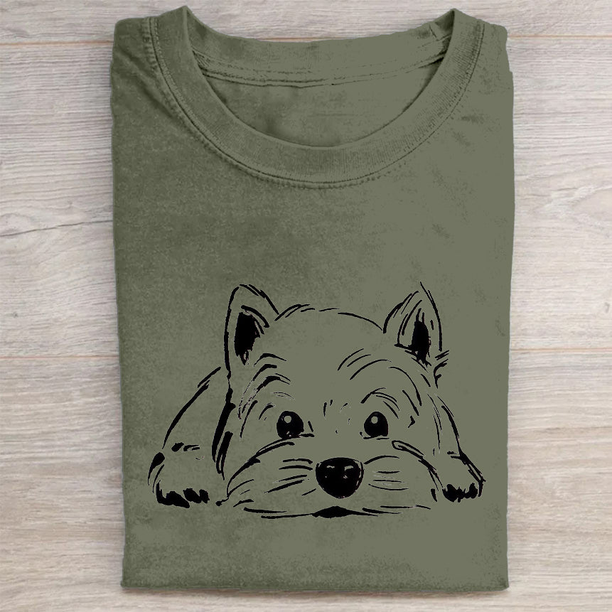 Cute Dog Scrawled Puppy Art Print Casual Short Sleeve T-Shirt