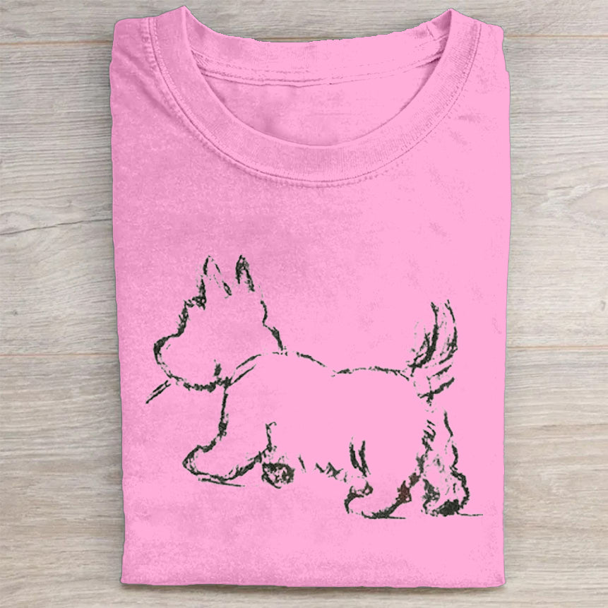 Cute Dog Scrawled Puppy Art Print Casual Short Sleeve T-Shirt