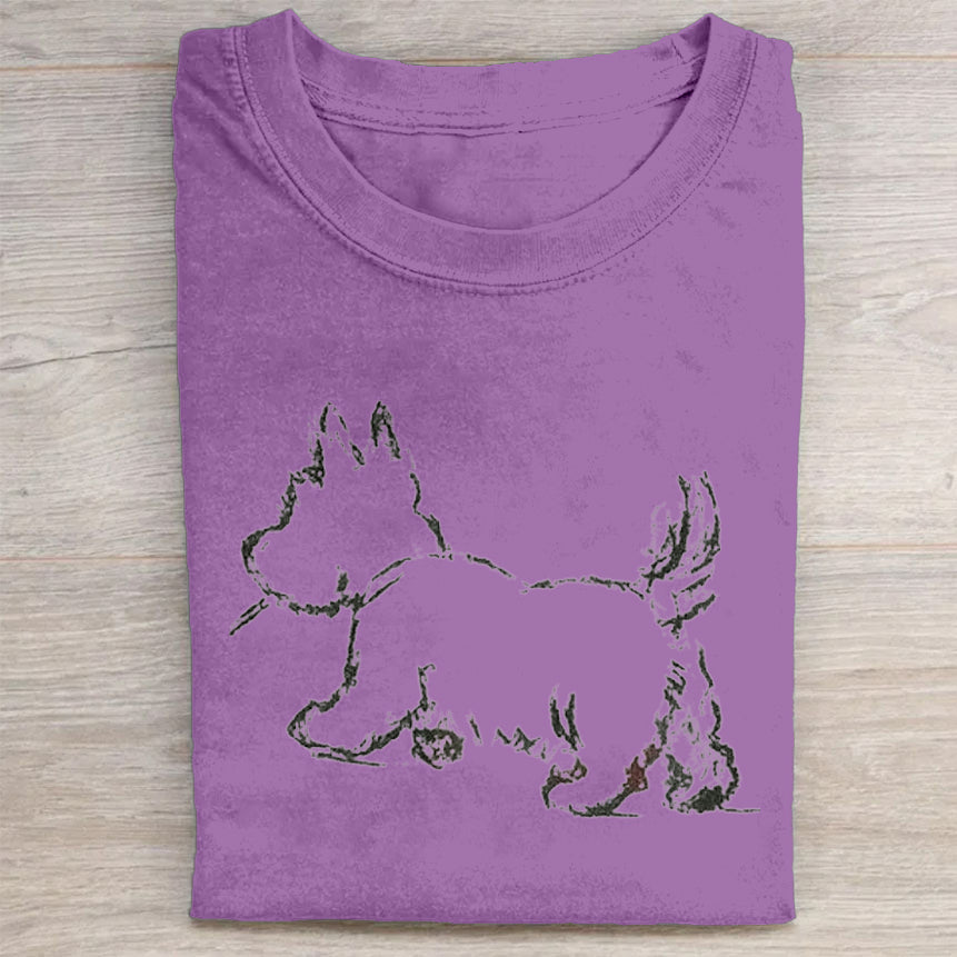 Cute Dog Scrawled Puppy Art Print Casual Short Sleeve T-Shirt