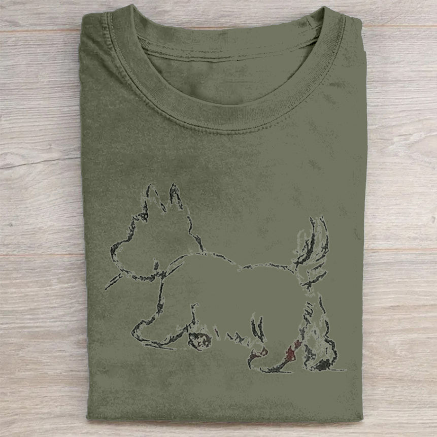 Cute Dog Scrawled Puppy Art Print Casual Short Sleeve T-Shirt