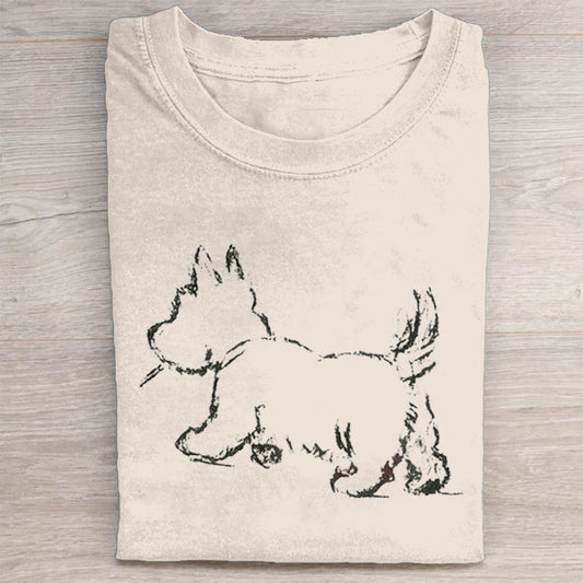 Cute Dog Scrawled Puppy Art Print Casual Short Sleeve T-Shirt