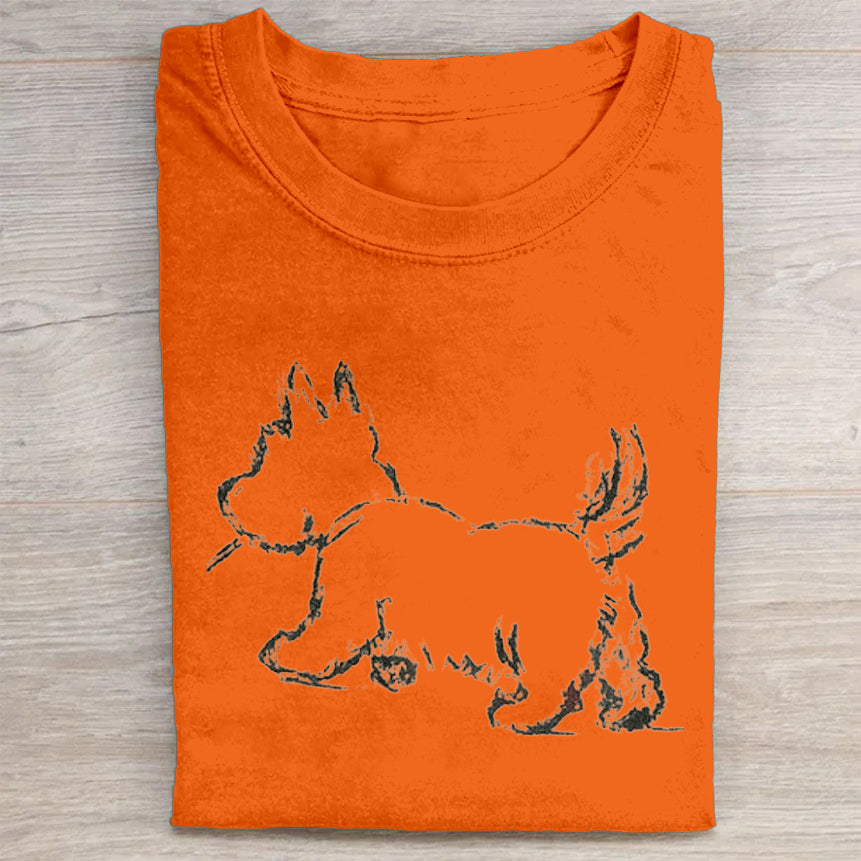 Cute Dog Scrawled Puppy Art Print Casual Short Sleeve T-Shirt