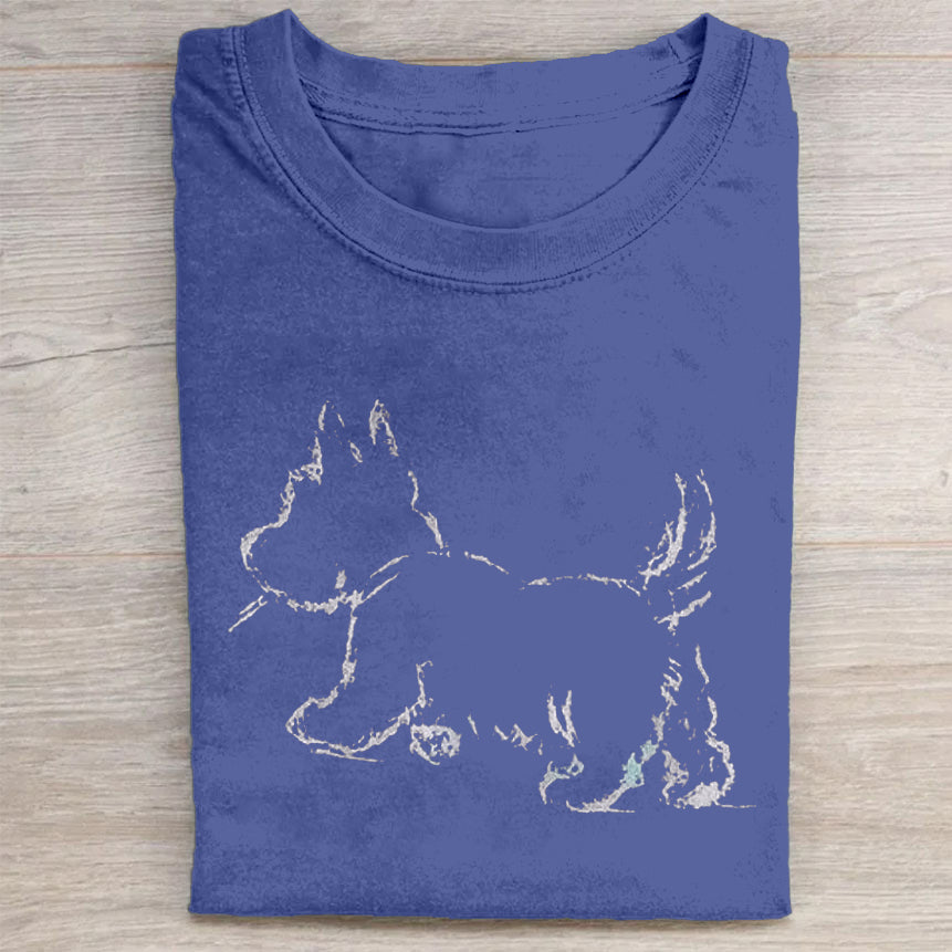 Cute Dog Scrawled Puppy Art Print Casual Short Sleeve T-Shirt