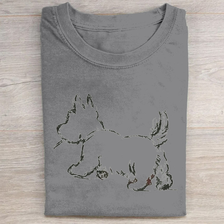 Cute Dog Scrawled Puppy Art Print Casual Short Sleeve T-Shirt