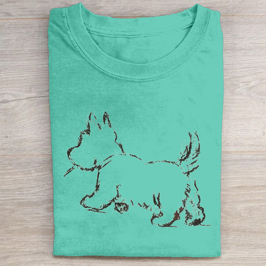 Cute Dog Scrawled Puppy Art Print Casual Short Sleeve T-Shirt