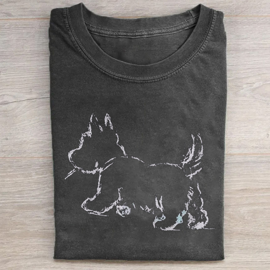 Cute Dog Scrawled Puppy Art Print Casual Short Sleeve T-Shirt