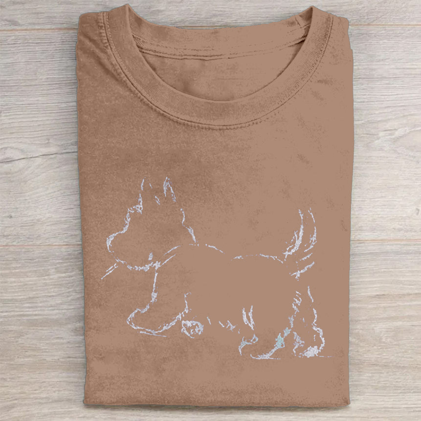 Cute Dog Scrawled Puppy Art Print Casual Short Sleeve T-Shirt