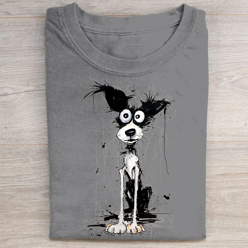 Scrawled Puppy Art Cute Dog Print Casual Short Sleeve T-Shirt