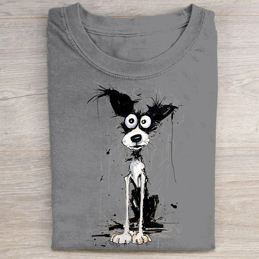 Scrawled Puppy Art Cute Dog Print Casual Short Sleeve T-Shirt