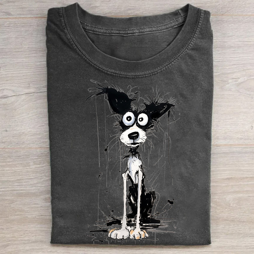 Scrawled Puppy Art Cute Dog Print Casual Short Sleeve T-Shirt