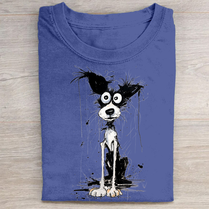 Scrawled Puppy Art Cute Dog Print Casual Short Sleeve T-Shirt