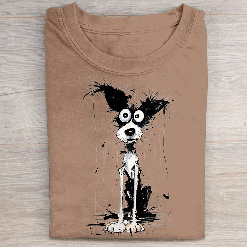 Scrawled Puppy Art Cute Dog Print Casual Short Sleeve T-Shirt