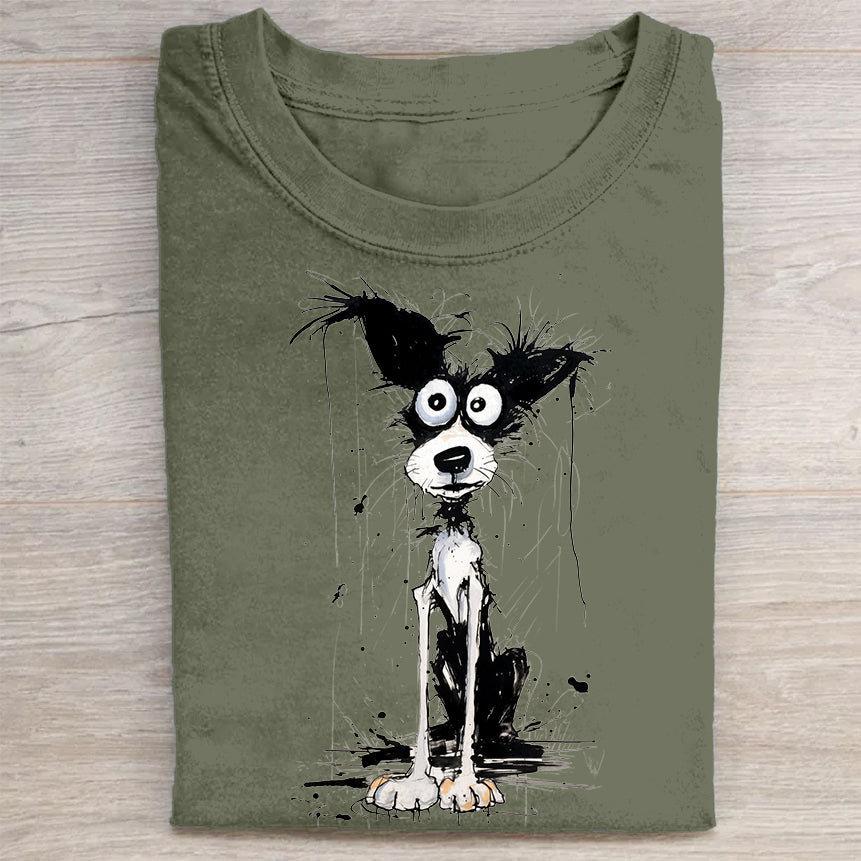 Scrawled Puppy Art Cute Dog Print Casual Short Sleeve T-Shirt