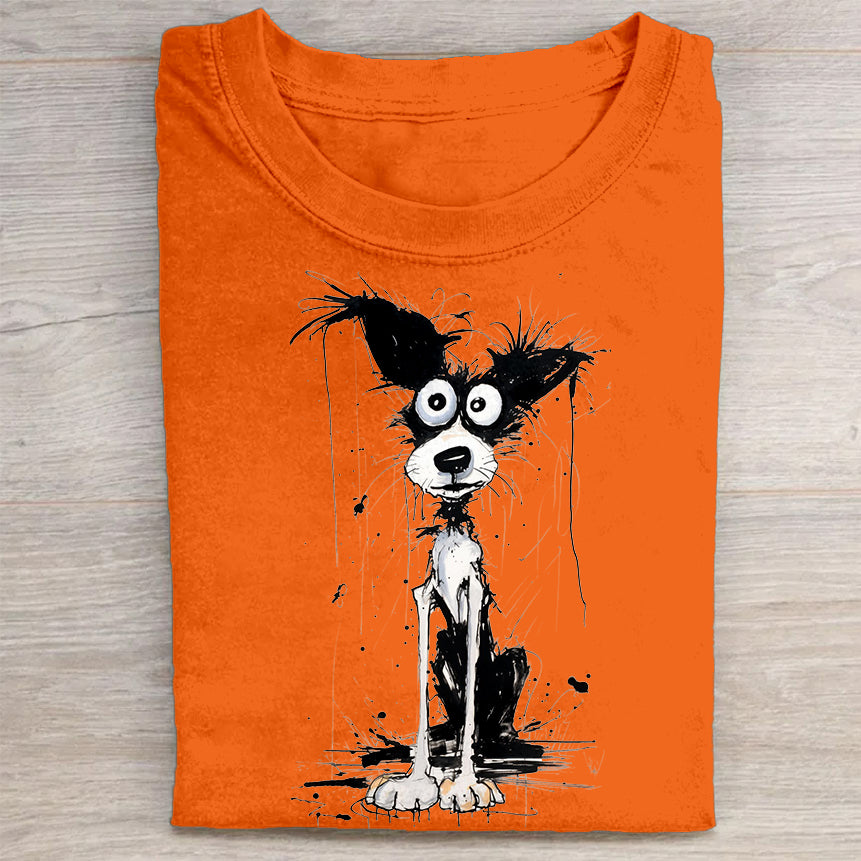 Scrawled Puppy Art Cute Dog Print Casual Short Sleeve T-Shirt