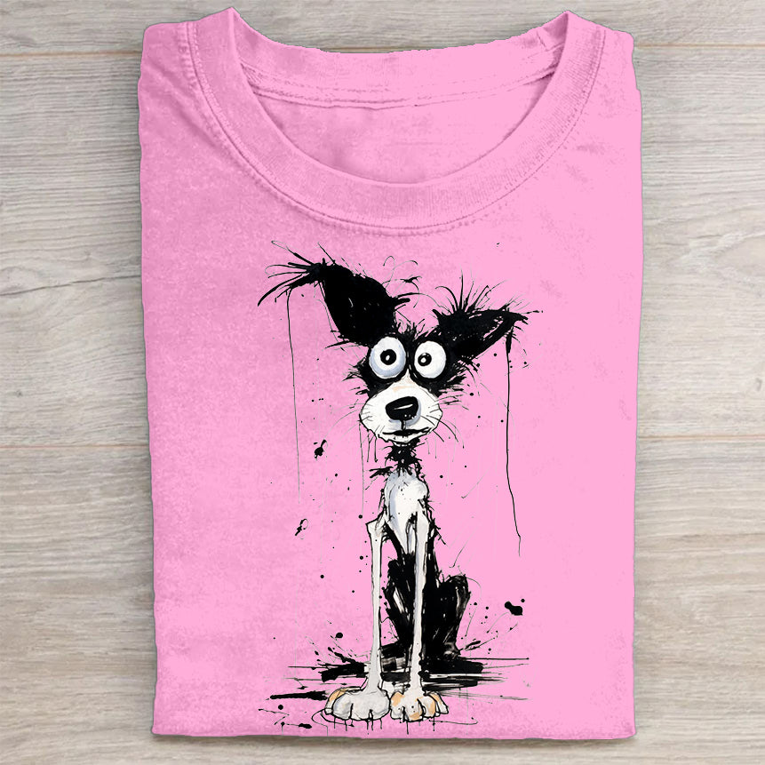 Scrawled Puppy Art Cute Dog Print Casual Short Sleeve T-Shirt