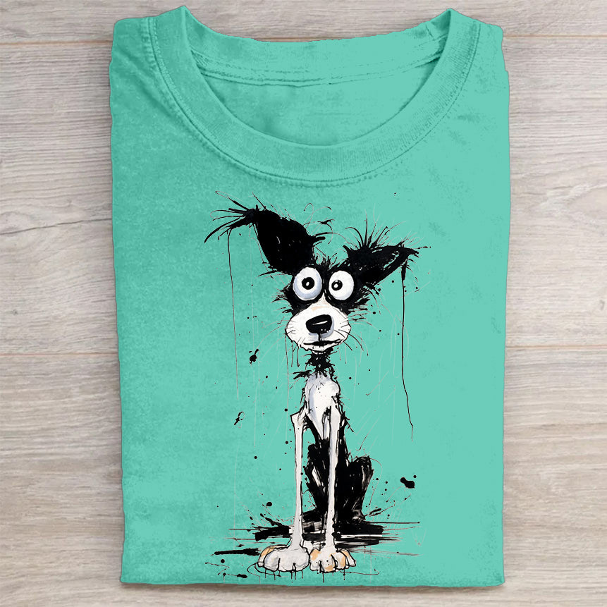 Scrawled Puppy Art Cute Dog Print Casual Short Sleeve T-Shirt