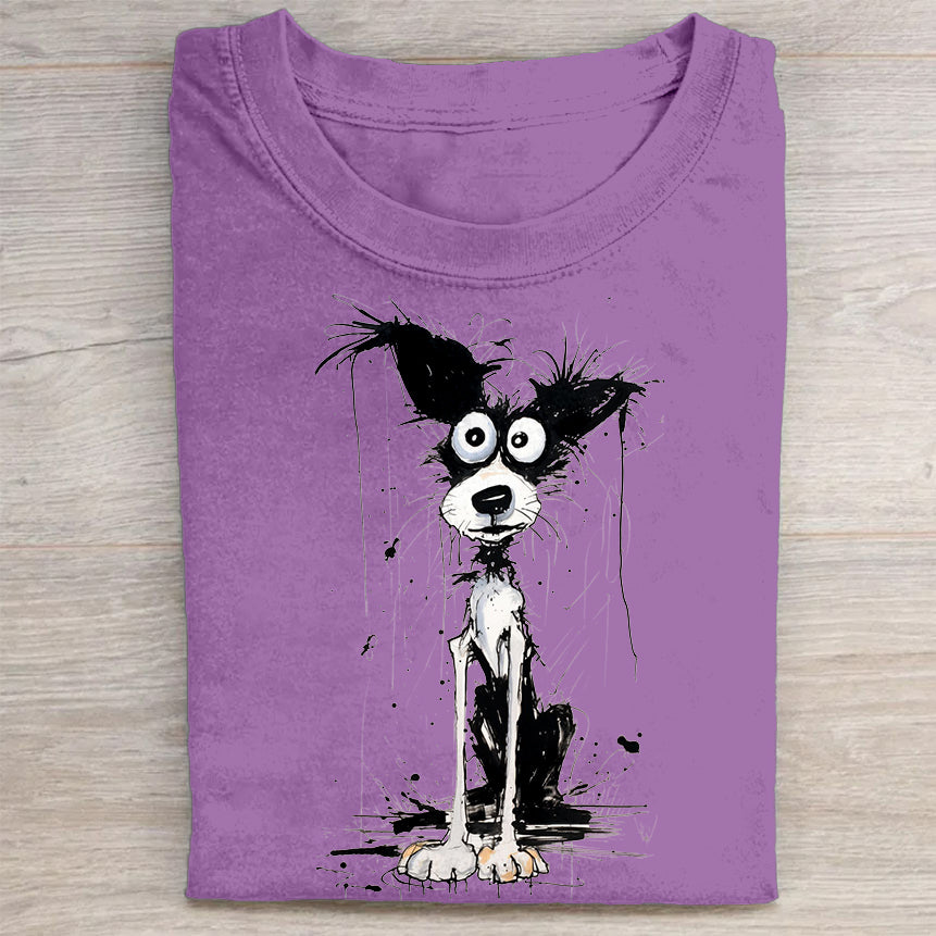 Scrawled Puppy Art Cute Dog Print Casual Short Sleeve T-Shirt