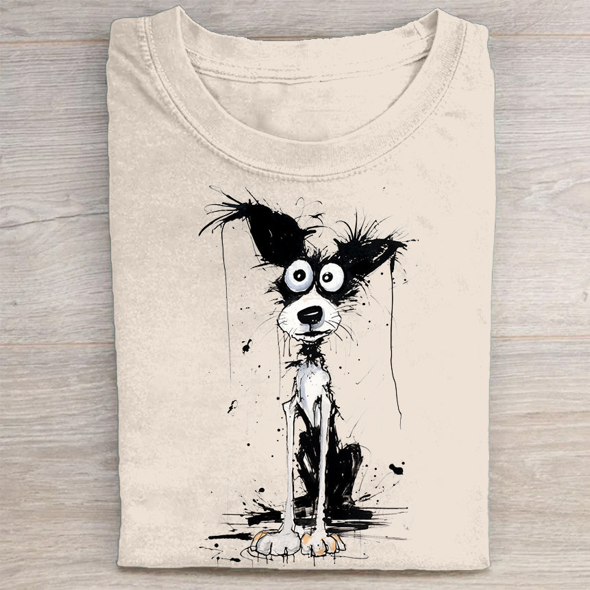 Scrawled Puppy Art Cute Dog Print Casual Short Sleeve T-Shirt
