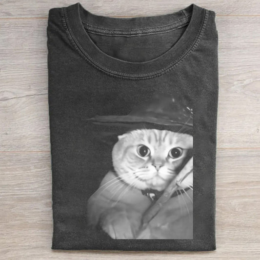 Vintage Cat in Hat Graphic T-Shirt