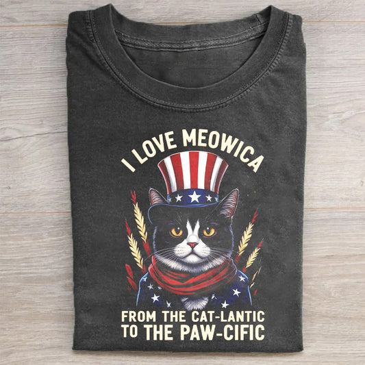 I Love Meowica - From the Cat-lantic to the Paw-cific - Patriotic Cat T-Shirt
