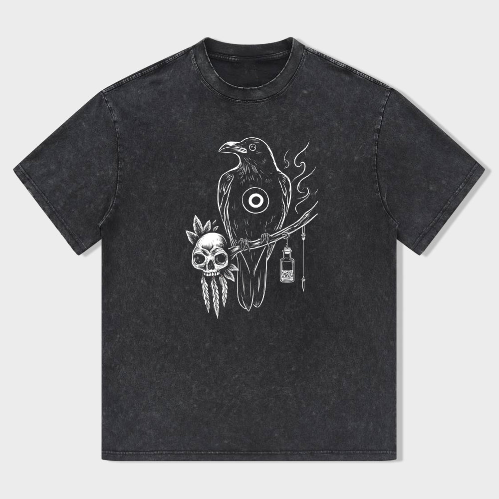 Raven Skull Design Graphic Tee Men's Casual Short Sleeve T-Shirt