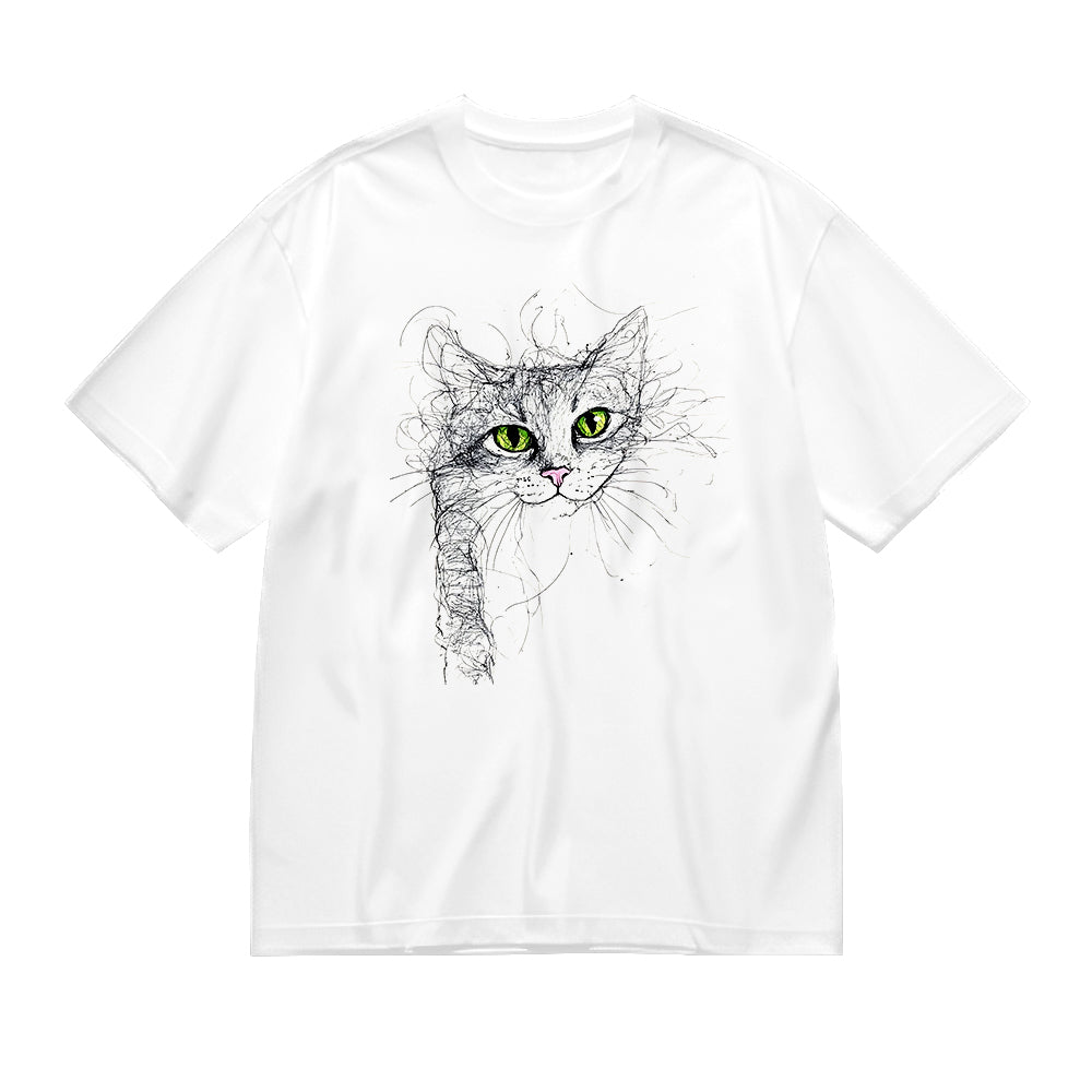 Cute Cat Sketch Graphic Print Women's Casual T-Shirt
