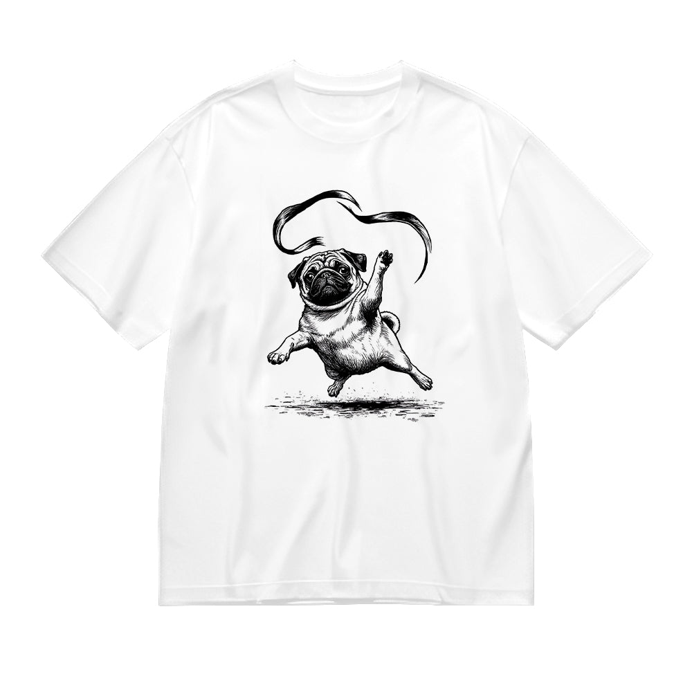 Cute Pug Dog Graphic White T-Shirt