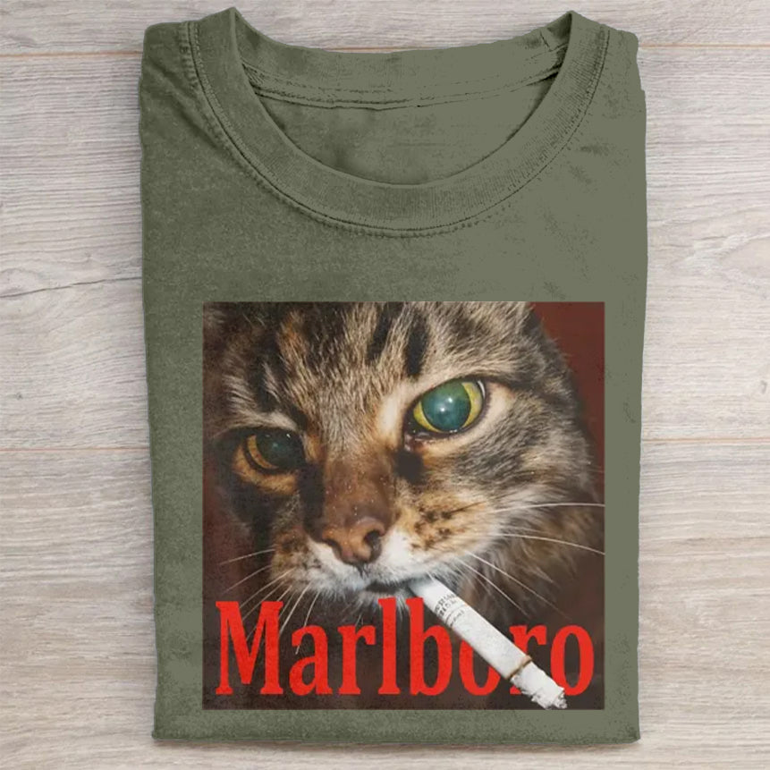 Funny Smoking Cat Meme Washed T-Shirt