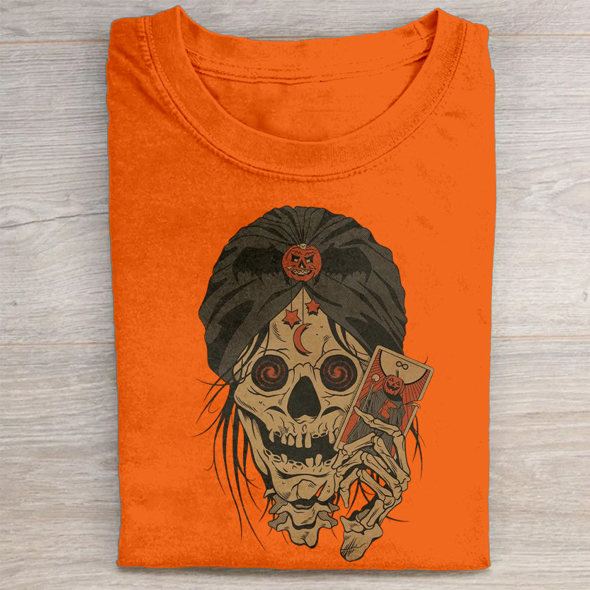 Skull with Crown and Playing Card Graphic Print T-Shirt