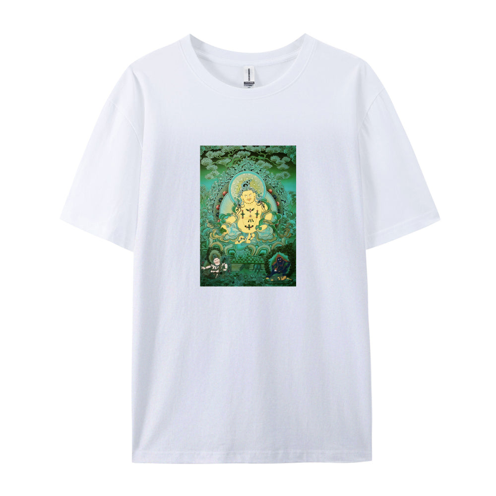 Buddhist Thangka Art White T-Shirt for Men Women - Tibetan Buddha Meditation Design - Spiritual Yoga Clothing - Unique Graphic Tee - Comfortable Casual Wear